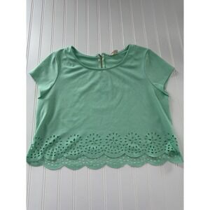 Anthropologie Pins & Needles‎ Women's Cropped Top Mint Green L Scalloped